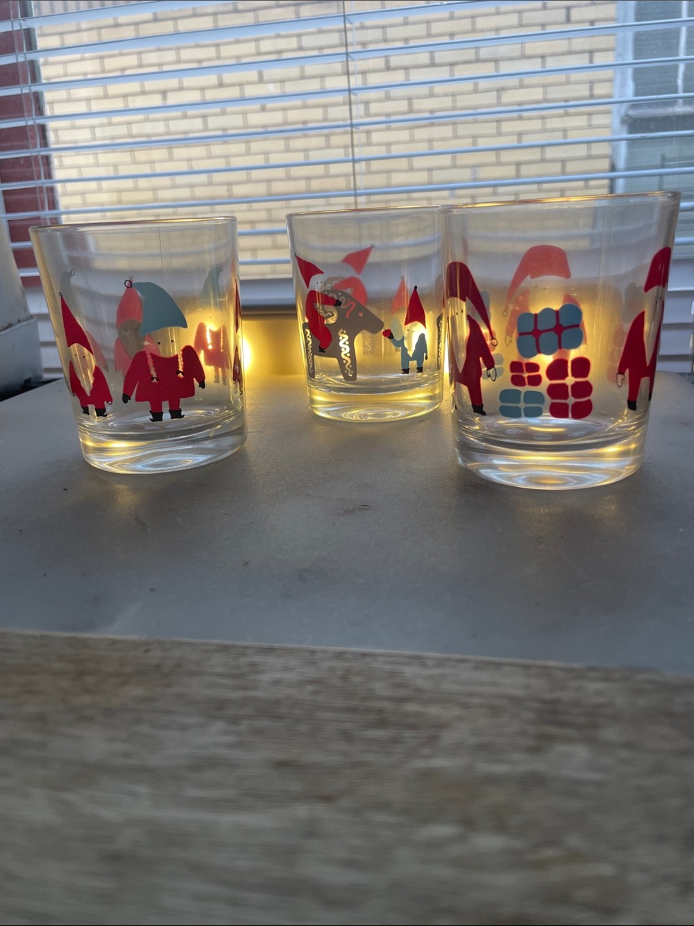 IKEA Red Gnome Glass Tumbler Set with Blue and Black Accents